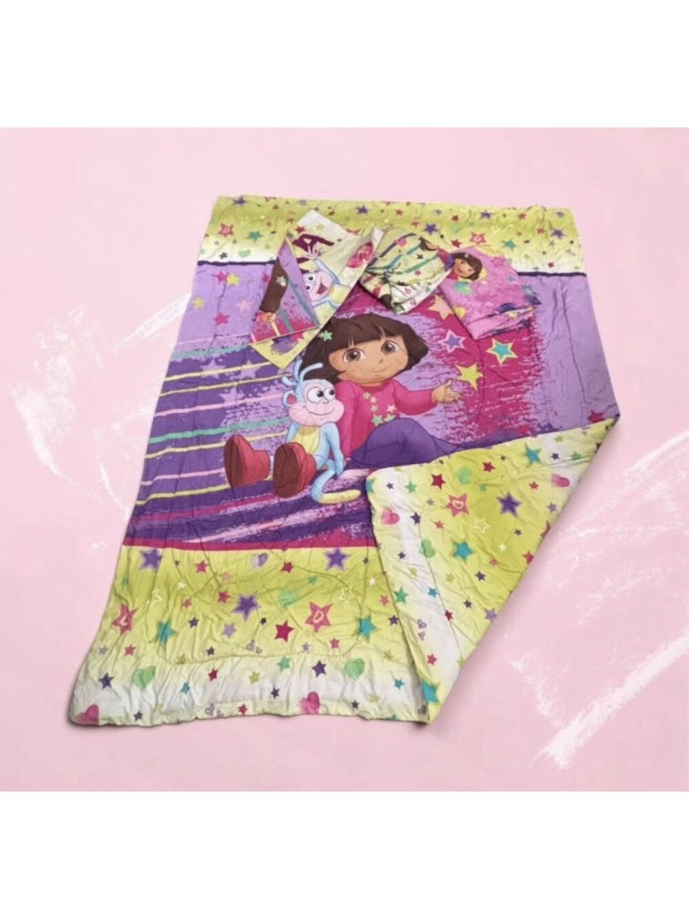 RARE Vintage Dora The Explorer Reversible Comforter Sheet Set Pillowcase Twin Sz